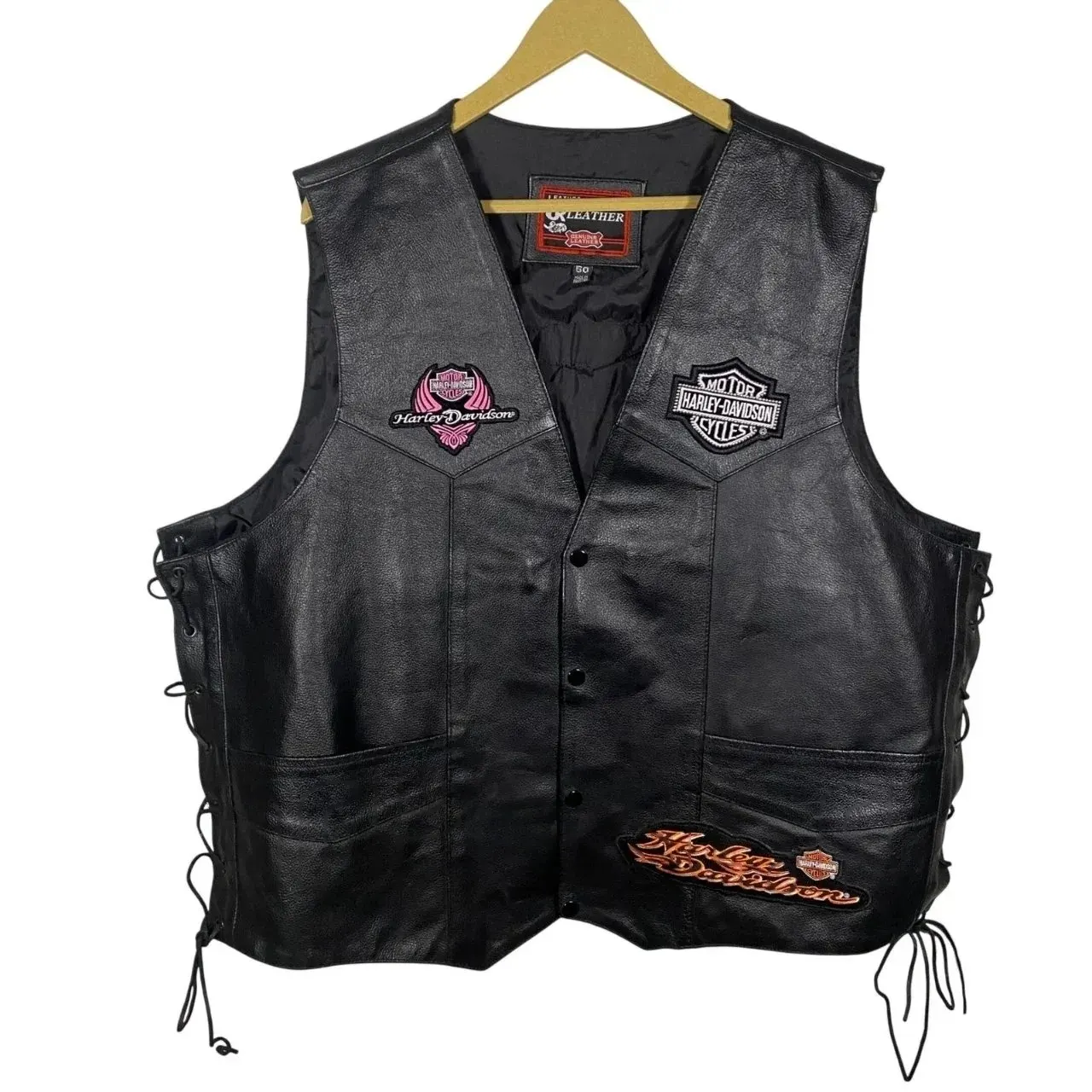 Harley Davidson кожаный жилет 2XL шнуровка байкер винтаж Арт 4-1 б/у, лот 4-1
