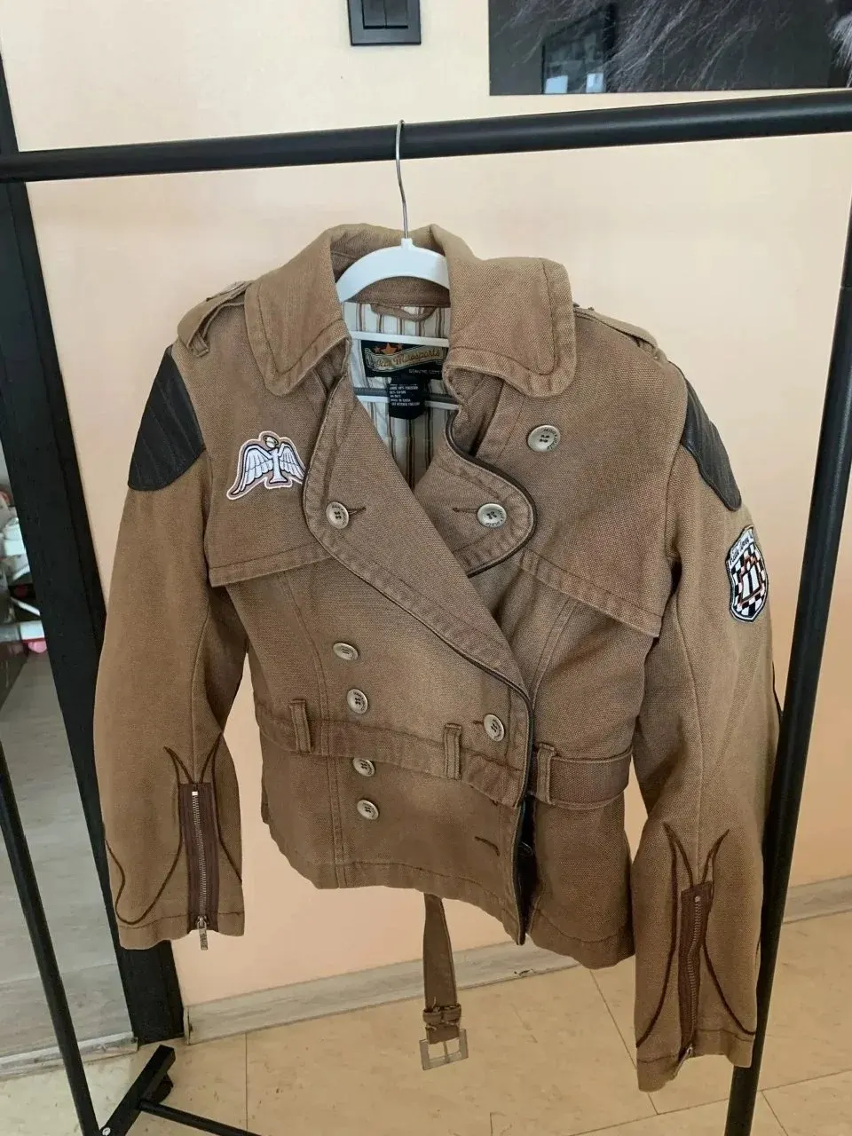 Куртка Icon Moto оригинал, стиль милитари, хлопок + кожа Арт. 6-9 б/у, лот 6-9